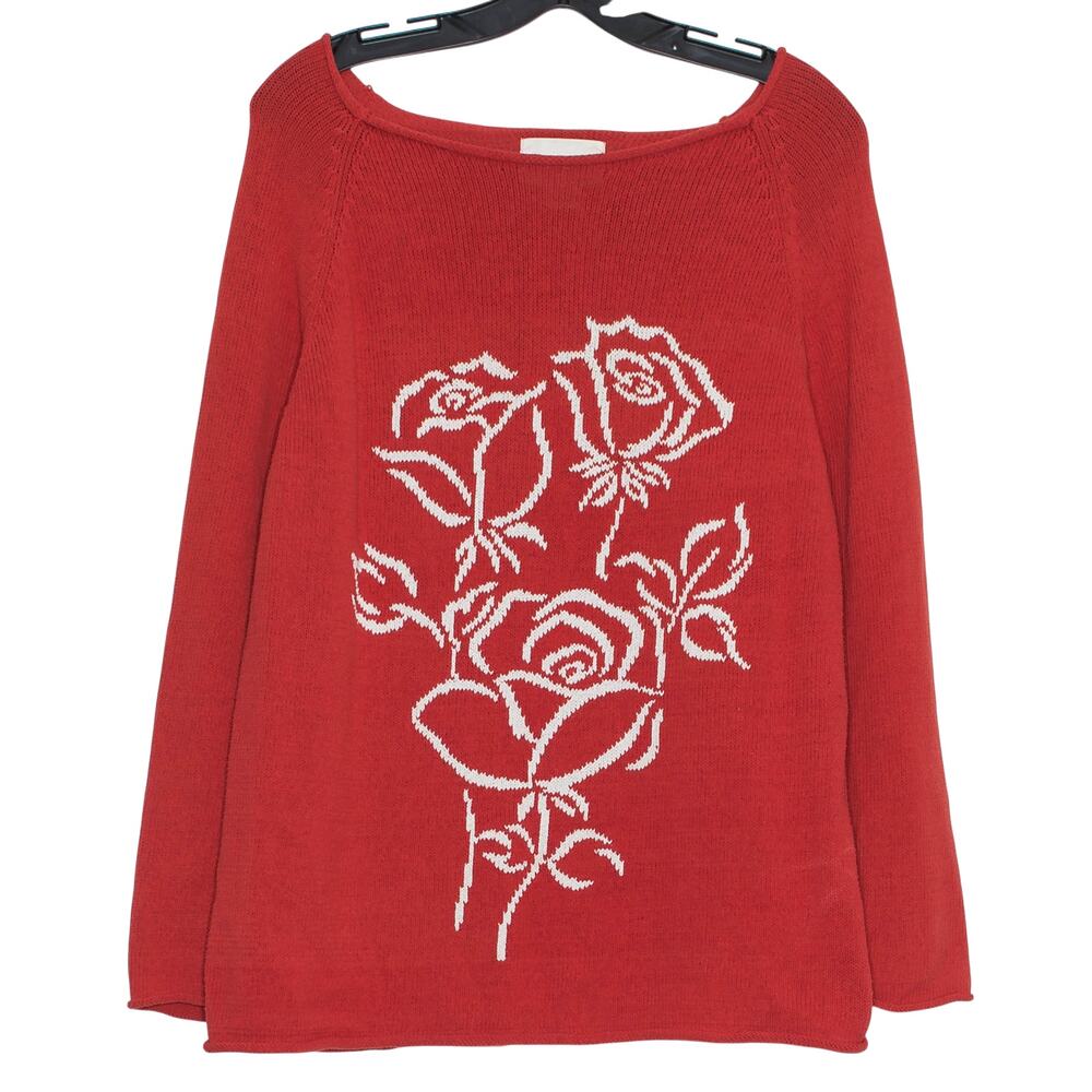 Vintage David Dart Sweater Floral Valentines Cottage Romantic Boho Red Large